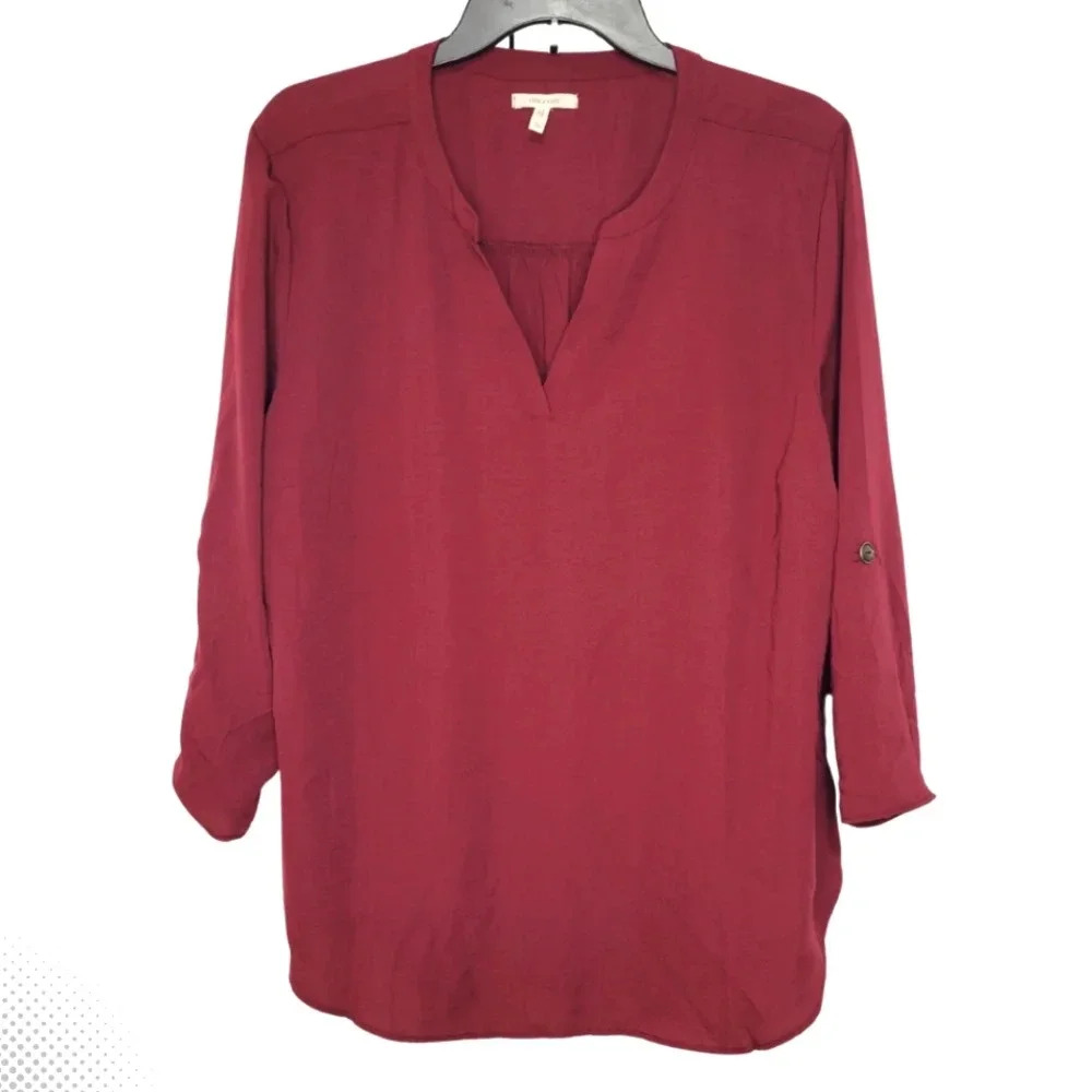 MAURICES Burgundy 3/4 Sleeve V-Neck Women's Top Size 1X